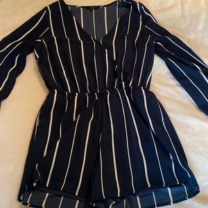 Large Blue and White Stripped Long Sleeve Romper